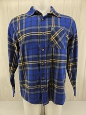 Field and Stream Men's Size Medium Blue Yellow Plaid Flannel Button Up Shirt