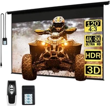 120" Motorized Projector Screen Electric Diagonal Automatic Projection 4:3 HD Mo