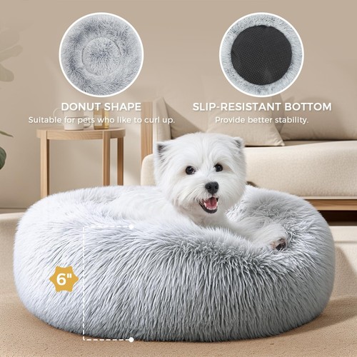 Small Dog Bed, Donut Round Calming Dog Cat Bed, Comfort Anti-Anxiety Fluffy P... - Picture 4 of 9