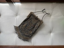 Antique Art Deco French Micro Steel Bead Purse Beaded Fringe Flapper Bag,