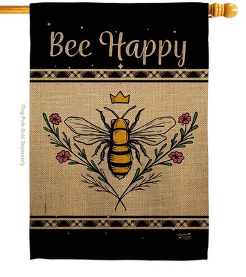 Queen Bee Happy House Flag - Garden Friends Bugs & Frogs Butterfly Ladybugs Drag