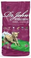 Dr. John Hypoallergenes Trockenfutter für Hunde mit Ente und Lachs (ohne Huhn),