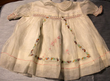 Pretty Vintage Baby Toddler or Doll Dress Organdy Lace Trim Smocking Embroidery