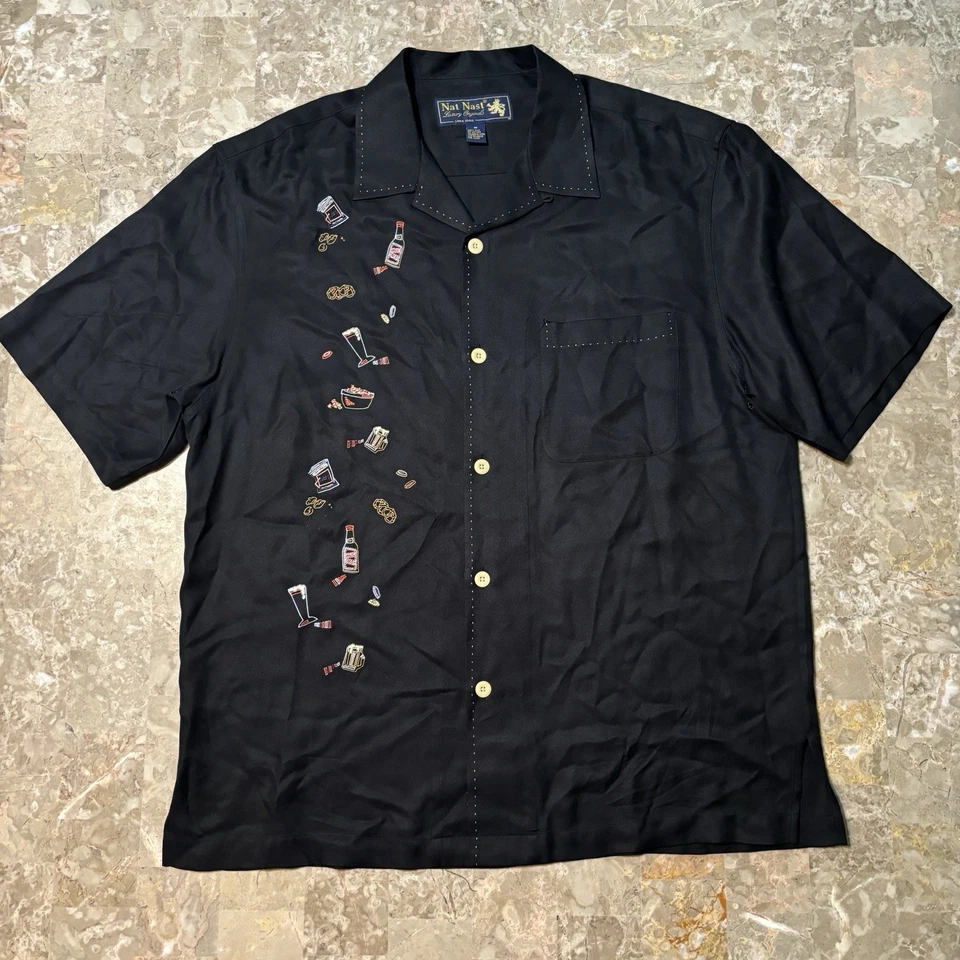 Camisa Nat Nast Para Hombre Mediana Negra Edición Limitada 97 Domingo Tarde Seda Foto 2 de 4
