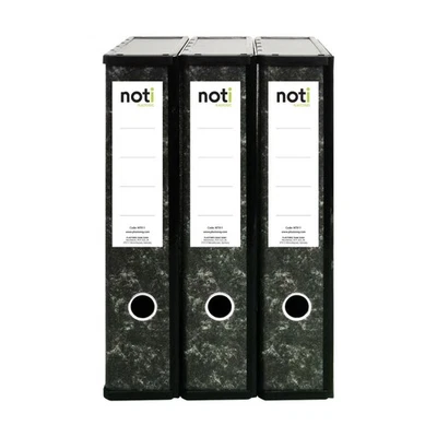 NOTI Black & White Box File Pack of 3 with 75mm Spine, Spring Clip, Ring Pull