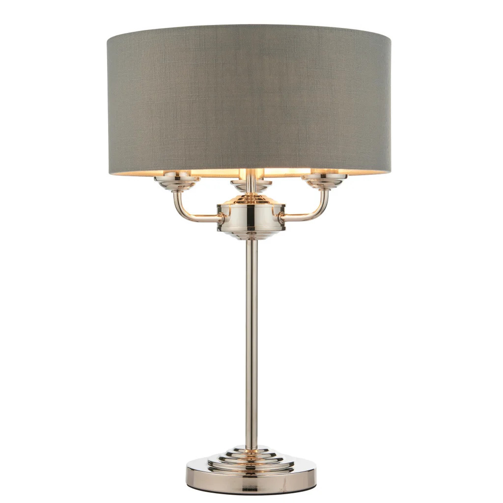 Table Light Silver Highclere 3 Bright Nickel Charcoal Grey Endon 99149