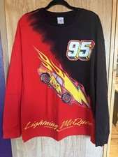 Disney Parks Pixar Cars Lightning McQueen Flame Long Sleeve Thick T-Shirt NWT XL