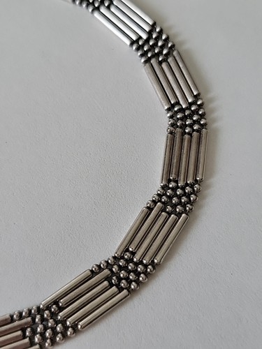 Vintage AGI 925 Sterling Silver Italy 5 Strand Tube Ball Necklace Choker 17 5"L - Picture 3 of 10