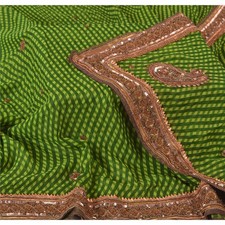 Sanskriti Vintage Long Dupatta Green Pure Georgette Hand Beaded Zardozi Stole