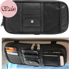 Car Sun Visor Organizer Double Zipper Leather Visor Storage Pouch With Multi-po