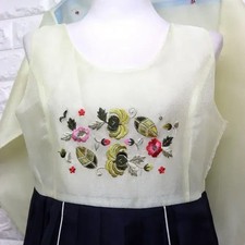 Traditional Women's Hanbok with Embroidery, Size 55-66, One-Size