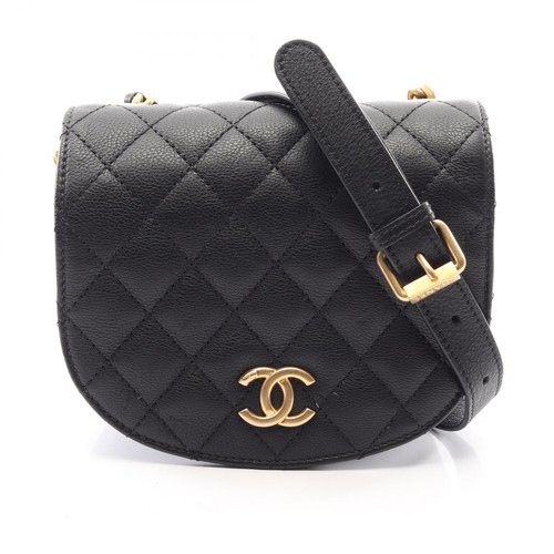 CHANEL Matelasse small flap Chain Shoulder Bag Calfskin Black GHW Used CC Logo