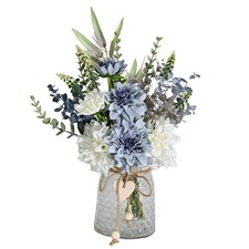 Artificial Flowers with Vase, Faux Dahlia Flower Arrangement in Glass Vase, B...