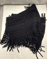 Black All Around Knitted Wrap, Shawl, Neck Warmer Scarf w/ Fringe FAST SHIP 