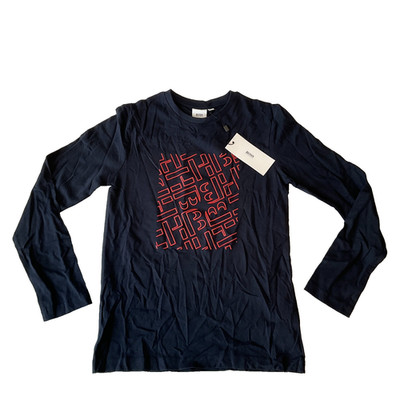 Boss Hugo Boss Long Sleeve T Shirt Boys Size 10 Slim Blue Stretch Graphic