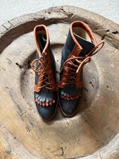 Justin two-tone brown black leather kiltie roper lace-up women's boots size 5.5B