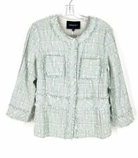 Lafayette 148 Size 8 Seafoam/White Woven Tweed Designer Blazer