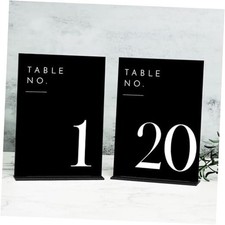 Black Wedding Table Numbers 1-20 with Number 1-20, 5"x7" Black Sign White Font