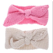 NEW Newborn Baby Girl Knit Bow Headband Pink Infant Headwrap Soft Stretch 2 Pk