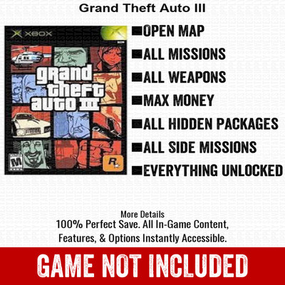 Grand Theft Auto III 100% Unlocked All Items Xbox USB Save File