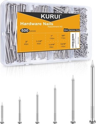 500Pcs Stainless Steel Wall Nails Assortment Kit, 6 Sizes Long Nails for Hanging
