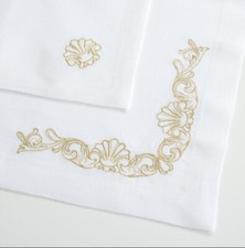 Frette Goddess Embroidered Napkin Set of 4 -NIP White/Gold