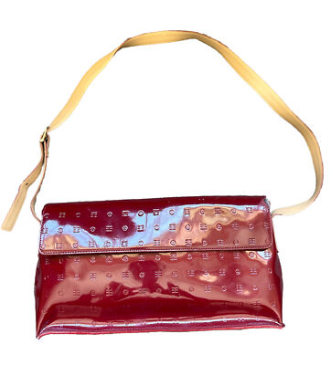 Arcadia Burgundy Patent Leather Shoulder Bag Made in Italy Adjustable Strap