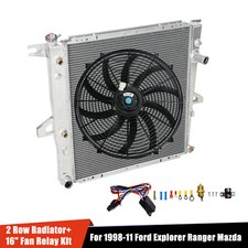 2Row Radiator+16" Fan Relay Kit For 98-11 Ford Explorer Ranger Mazda B3000 B4000