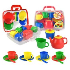 Vinsani Kids 15 Piece Red Portable Plastic Tea Set with Carry Case for Age 3+