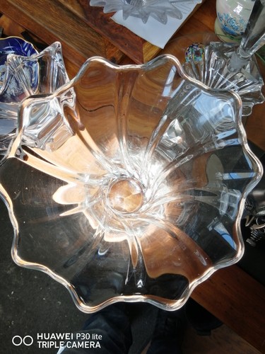 Rare VTG Val St Lambert Crystal Large Swung Vase 10" Tall 10.5" Diameter Signed - Picture 6 of 7