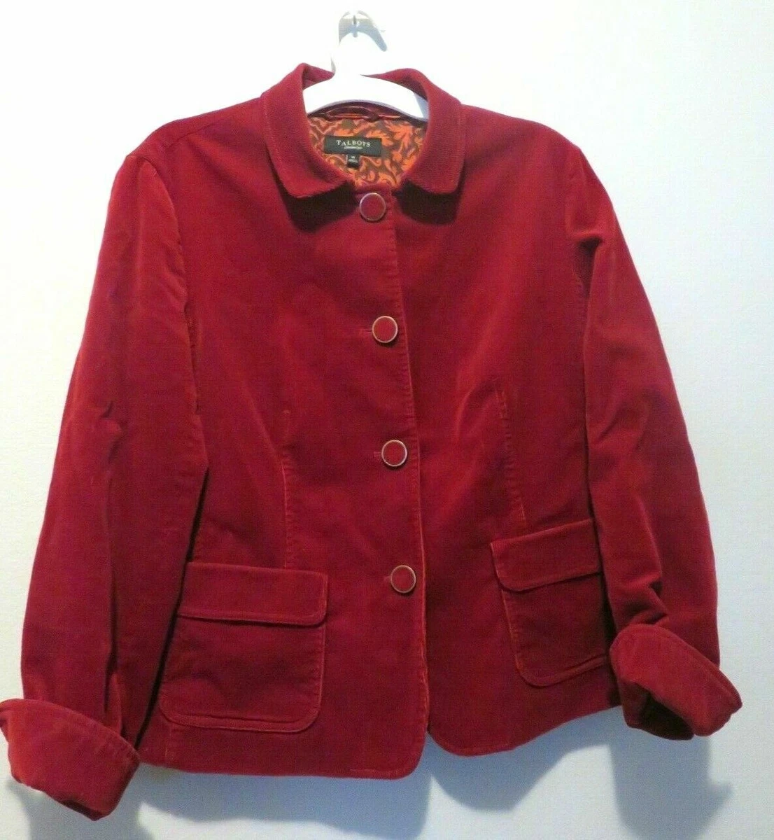 Talbots Womens Size 16 Red Wine Corduroy Button Front Jacket