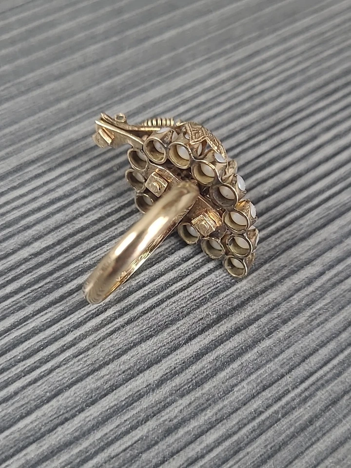 18K YELLOW GOLD PEARL CLUSTER RING SIZE 6.5 VINTAGE COCKTAIL RING ART NOUVEAU - Image 3 of 4