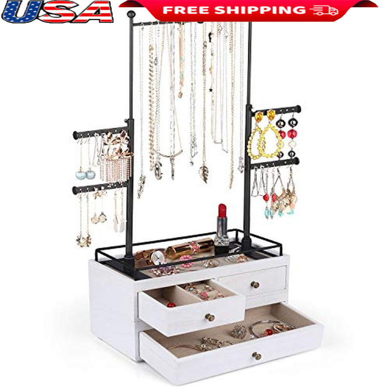 New 6-Tier Jewelry Organizer Tree Stand with Drawer for Necklaces Earrings Bracelets-image