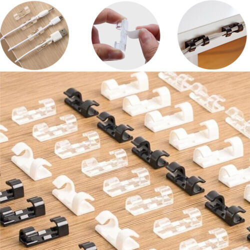 Self Adhesive Cable Management Clips Wire Clamp Holder Table Wall Desk Organiser - Afbeelding 1 van 14