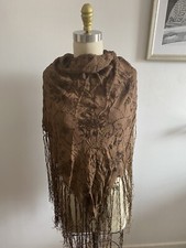 Wayne Kleski Shawl Scarf Brown Fringe Floral Katherine  s Collection India 46x37