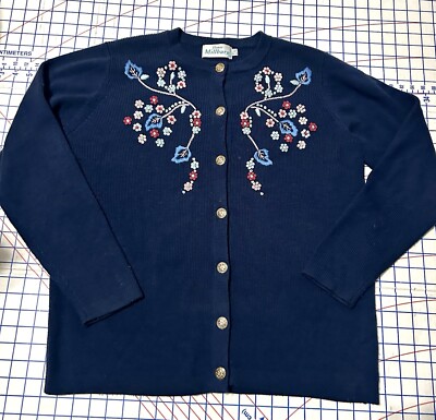 Honor Millburn Wool Acrylic Cardigan Long Sleeve Button Up Size M 14/16 Flowers