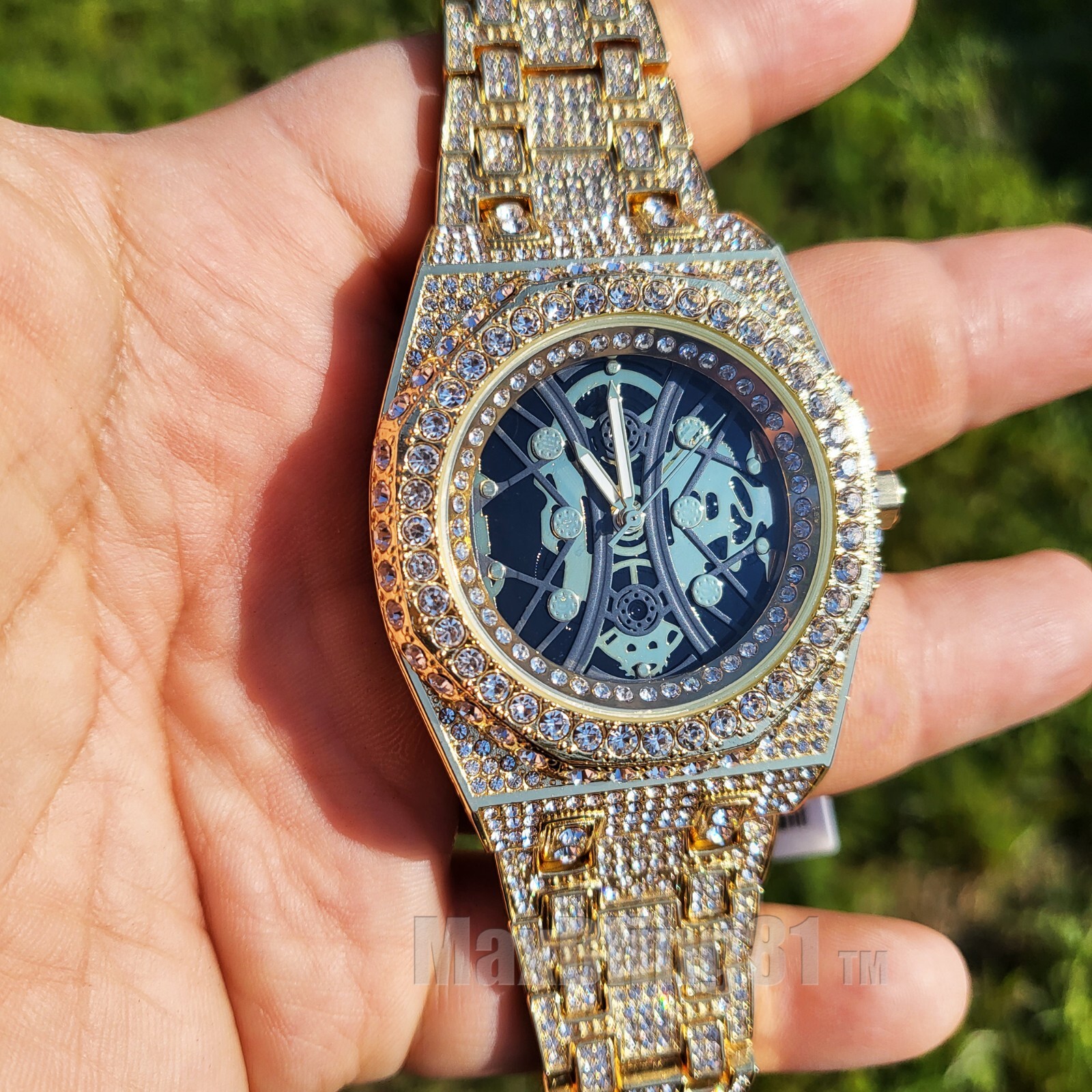 Men's Watch Luxury Bling Rapper Simulated Diamond Metal Hip Hop Full ...