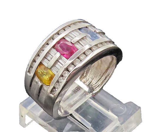 EFFY 14K GOLD Genuine 1/2ct Diamonds & Gemstones White Gold Ring Sz 5 GR685 - Picture 2 of 6