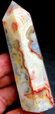 94g WOW! Crazy Agate Yellow stripe agate Quart CRYSTAL WAND POINT Healing  h473
