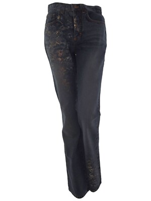 Iceberg Jeans Womens 42 W28 Eu38 M Medium Blue Denim Floral Bootcut Made Italy
