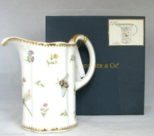 NEW GODINGER FINE PORCELAIN PRIMAVERA BEE,GOLD ACCENT 6.5" WATER JAR,PITCHER