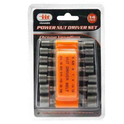 IIT 14pc SAE Metric Power Nut Drivers Bits Set Belt Clip 64420