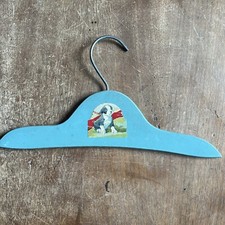 2 VTG Wooden Baby Child's Clothes Hanger Dog w Ball 1930's Light Blue CUTE  HB5