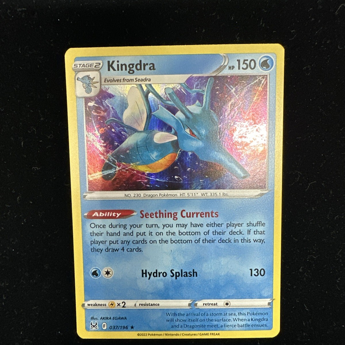 KINGDRA 037/196 2022 POKEMON TCG CARD LOST ORIGIN HOLO (RARE) NM KINGDRA 037/196 2022 POKEMON TCG CARD LOST ORIGIN HOLO (RARE) NM