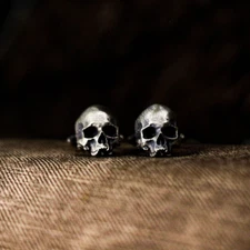 Awesome Solid Human Skull Shape Men's Stylish Cufflinks In 935 Argentium Silver