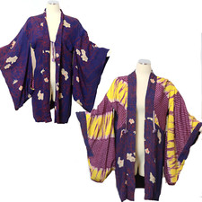 Vintage 1920s silk lingerie kimono robe reversible floral patchwork