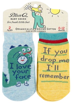 Blau Q Your Face/Drop Me Babysocken lustig 0 - 12 Monate tolles Geschenk!