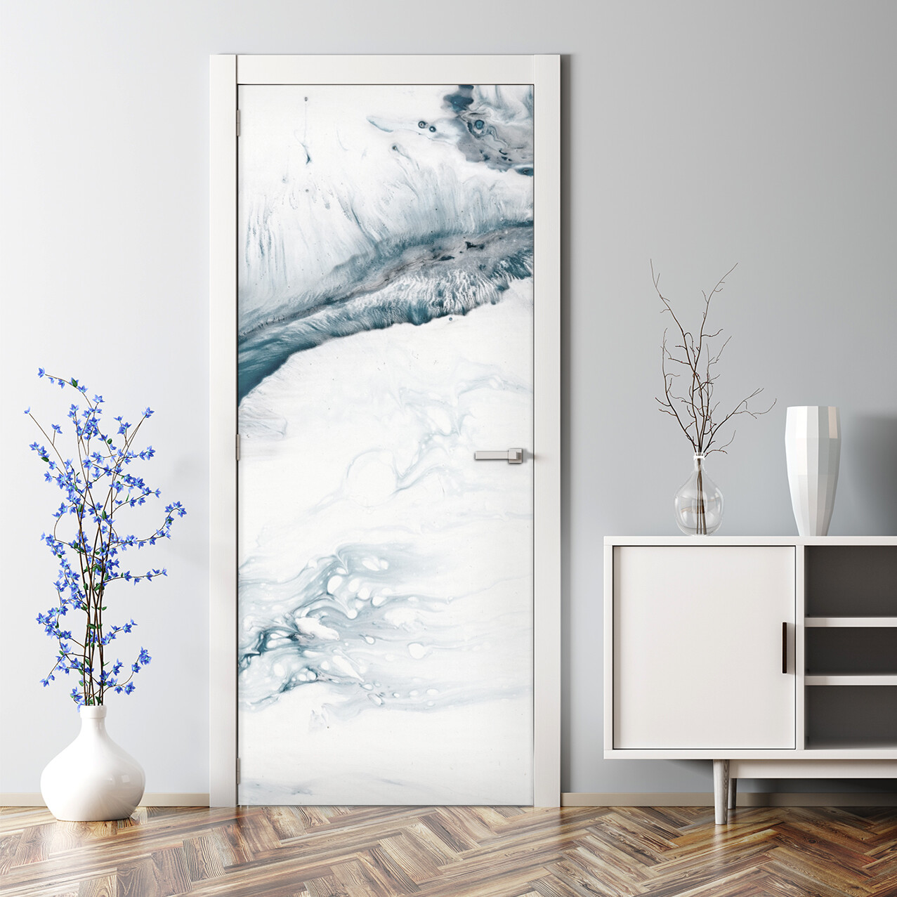 Abstract splash paint splatter ink marble door decal with cold blooming effect  