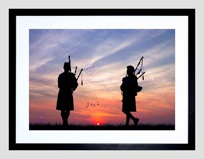 PHOTO MOCK UP SILHOUETTE SUNSET SCOTTISH PIPER FRAMED ART PRINT MOUNT B12X13336