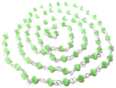 Green Chalcedony Facetetd Rosary Beaded Chain Silver Plated Wire 4-4.5mm 5 Feet
